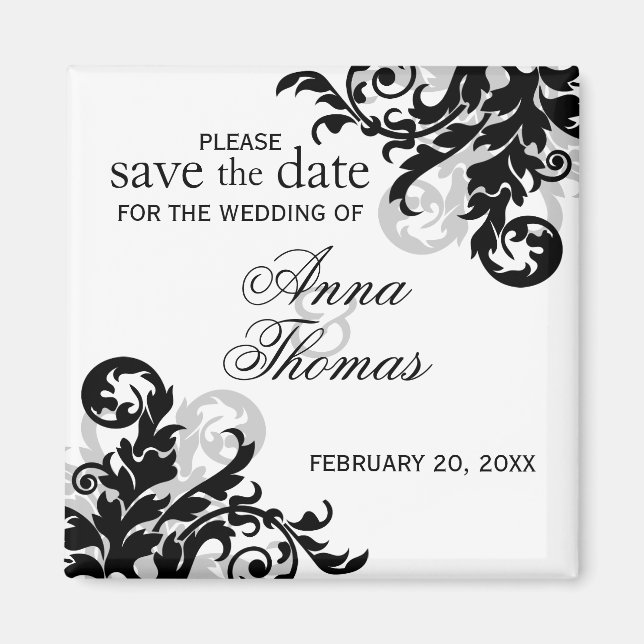 Aimant Black and Silver Flourish Save The Date (Devant)