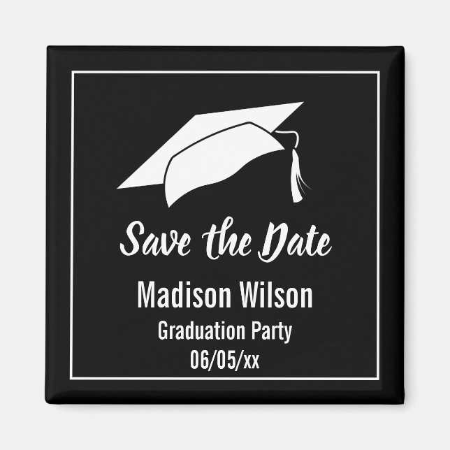 Aimant Black and White Save the Date Graduation Party (Devant)