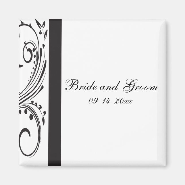 Aimant Black and White Swirls Wedding (Devant)
