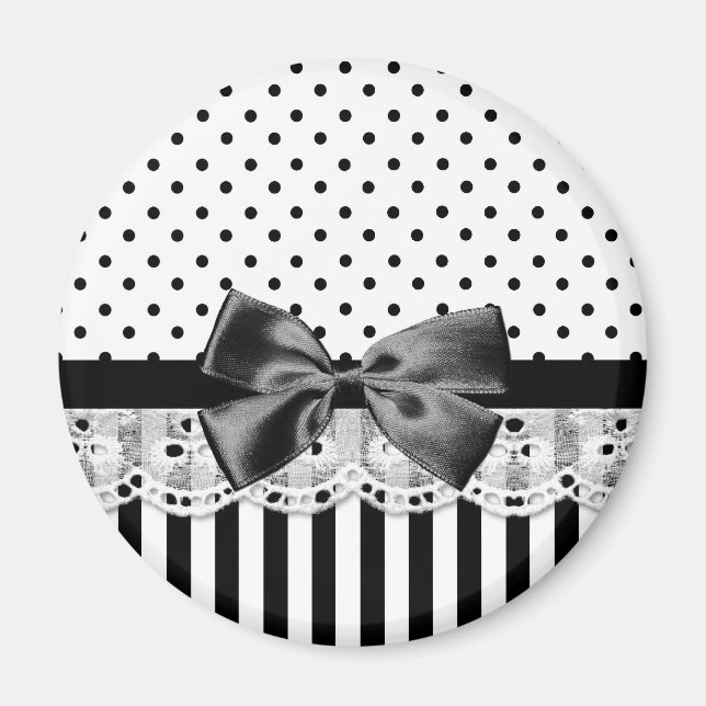 Aimant Black and White Victorian Stripes with Bow (Devant)