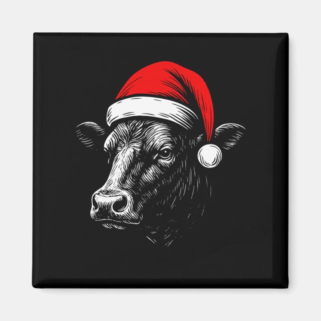Aimant Black Angus Rancher Christmas Cow Santa Hat Farmer (Devant)