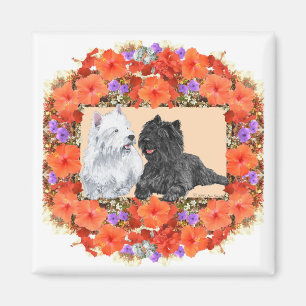 Aimant Black Cairn et Westie Terriers en Floral