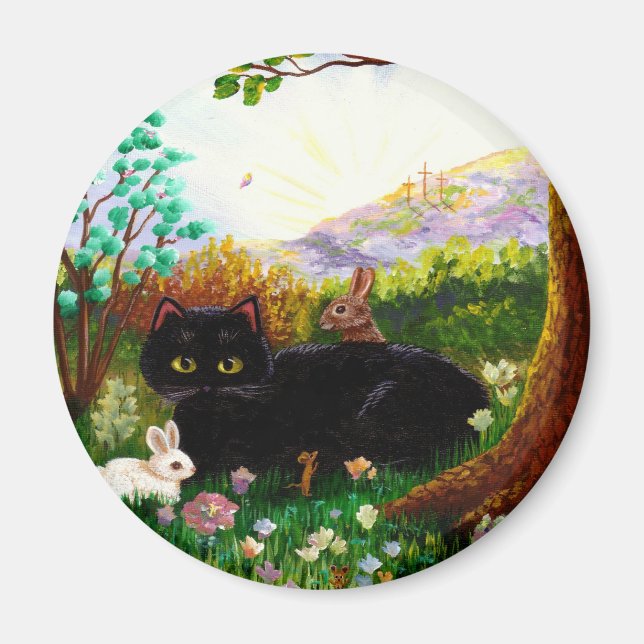 Aimant Black Cat Christian Art Peinture Créationarts LRA (Devant)