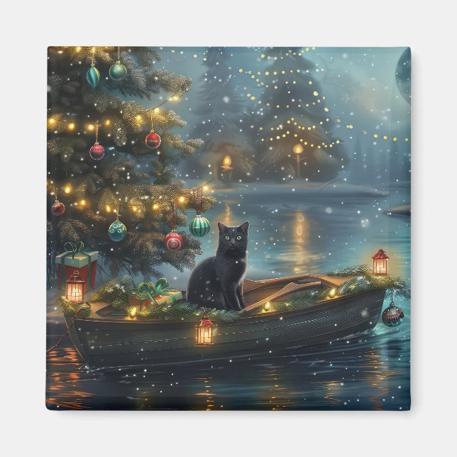 Aimant Black Cat Noël Festive Voyage (Devant)