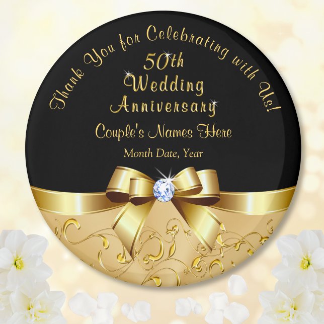 Aimant Black Gold, 50e anniversaire Mariage de fête Faveu (Cheap 50th wedding anniversary party favors. Black and Gold 50th anniversary Theme. Golden Favors.)