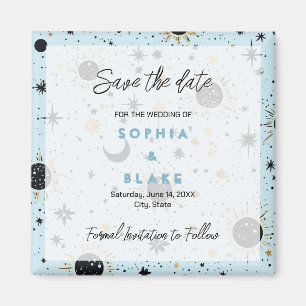 Aimant Black Gold Blue Celestial Wedding Enregistrer la d