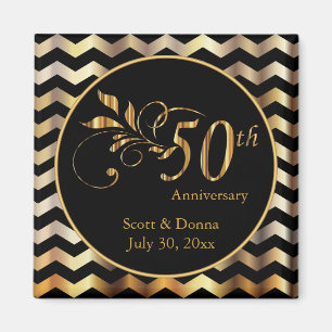 Aimant Black & Gold Chevron 50e anniversaire de Mariage