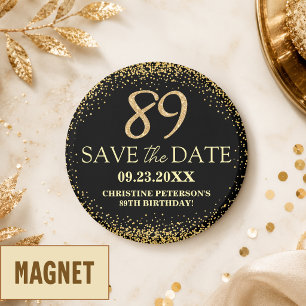 Aimant Black Gold Glitter 89e Anniversaire Enregistrer la