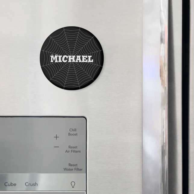 Aimant Black grey spider web Halloween motif Votre nom (In situ (réfrigérateur))