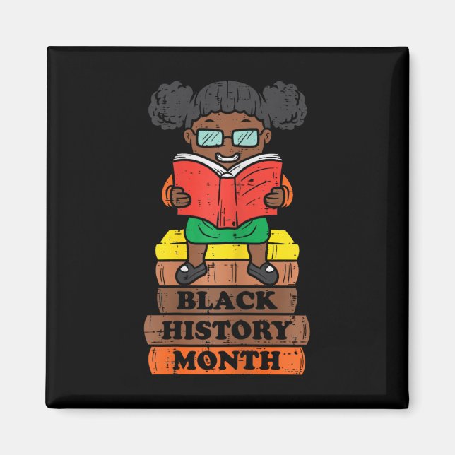 Aimant Black History Moth Girl Reading Book African Prid (Devant)