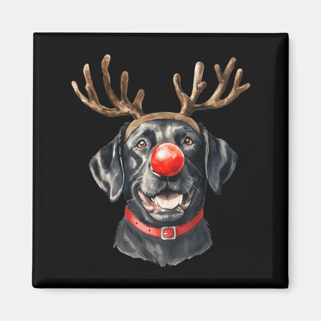 Aimant Black Lab Labrador Christmas Dog Reindeer Xmas Paj (Devant)