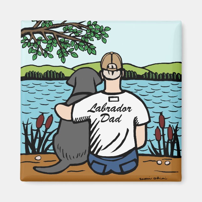 Aimant Black Labrador et papa (Devant)