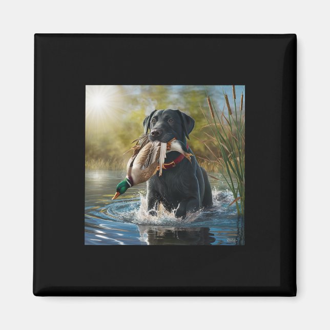 Aimant Black Labrador Retriever Chien Chasse Canards Dans (Devant)