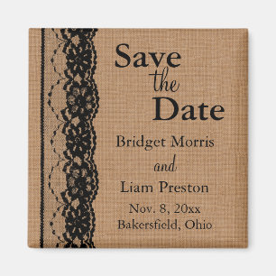 Aimant Black Lace & Burlap Enregistrer la date
