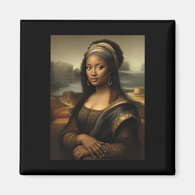 Aimant Black Mona Lisa Afro-Américaine Noire Histoire Lun (Devant)