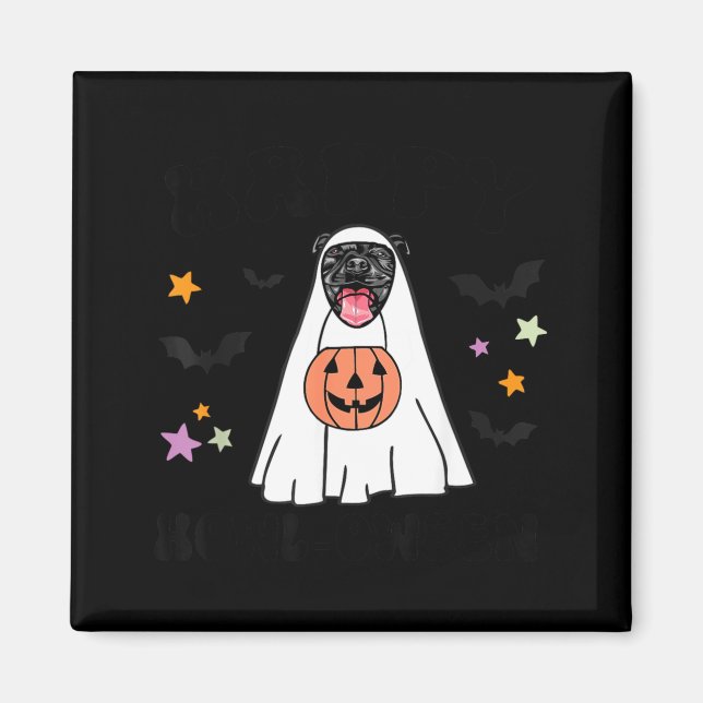 Aimant Black Pitbull Boo Fantôme Amoureux de Chien Joyeux (Devant)