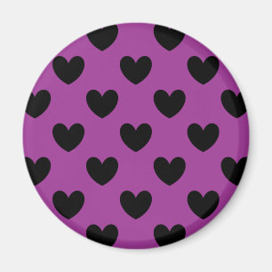 Aimant Black polka hearts on purple