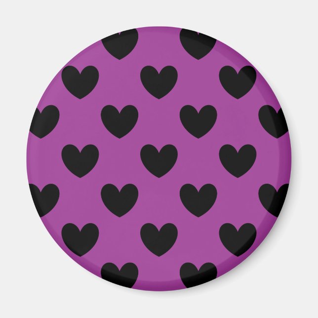 Aimant Black polka hearts on purple (Devant)