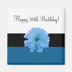 Aimant Black Ribbon Blue Flower 50e anniversaire