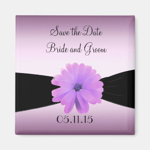 Aimant Black Ribbon Purple Flower Enregistrer la date