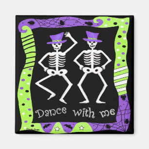 Aimant Black White Halloween Skeleton Bones Danse