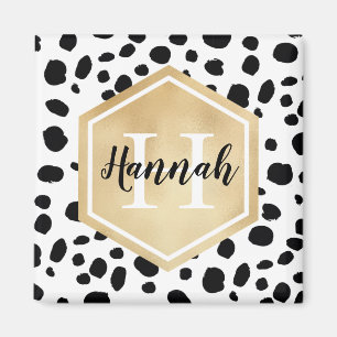 Aimant Black White Spots Motif Gold Monogramme