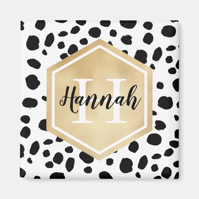 Aimant Black White Spots Motif Gold Monogramme (Devant)