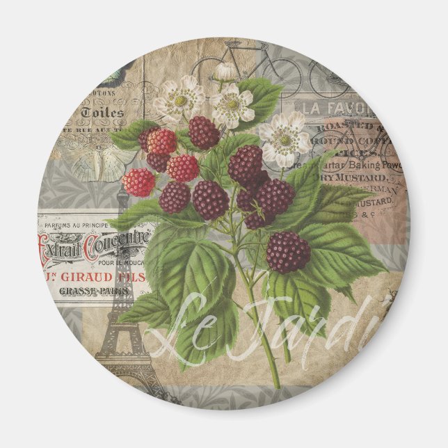 Aimant Blackberries Floral Garden Flower Papillon Art (Devant)