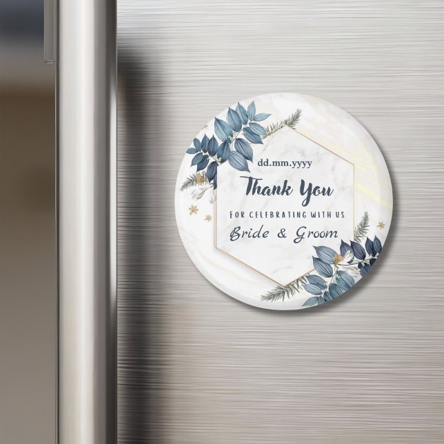 Aimant Blanc Bleu Floral Merci mariage Faveurs (Créateur téléchargé)