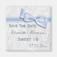Blanc Damas & Faux Bow Sweet 16 Enregistrer La Dat