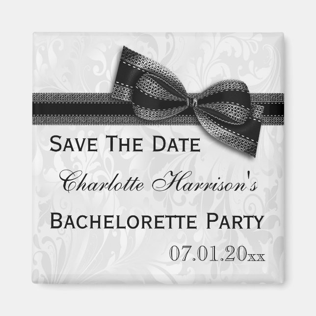 Aimant Blanc Damask & Faux Bow Bachelorette Enregistrer L (Devant)