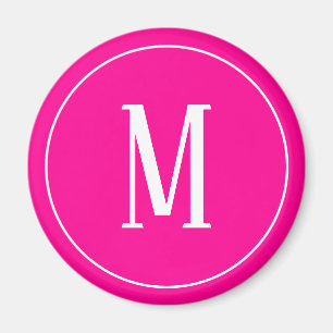 Aimant Blanc de monogramme sur l'aimant rond de roses