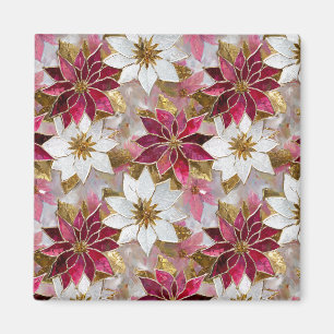 Aimant Blanc Or Bourgogne rose Poinsettias de Noël