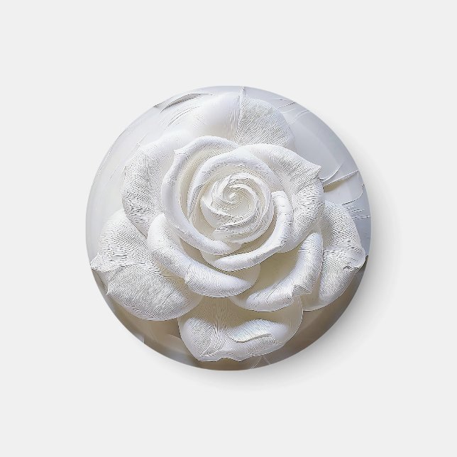 Aimant Blanc sur Blanc - Rose Sculptée (Devant)