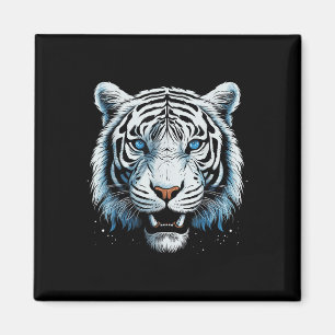 Aimant Blanc Tigre Bleu Yeux Chat animal sauvage