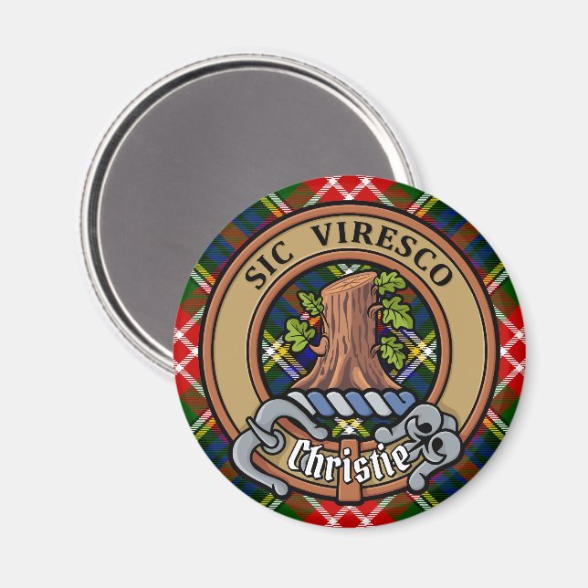 Aimant Blason de Clan Christie sur tartan (Recto/Verso)