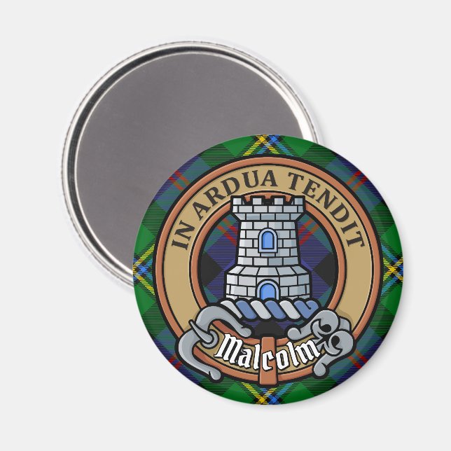 Aimant Blason du clan Malcolm sur tartan (Recto/Verso)
