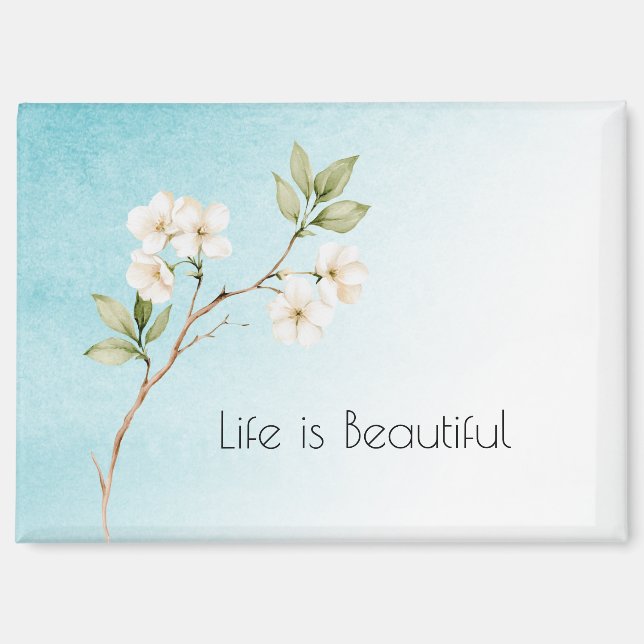 Aimant Bleu Aqua Blanc Floral (Recto)