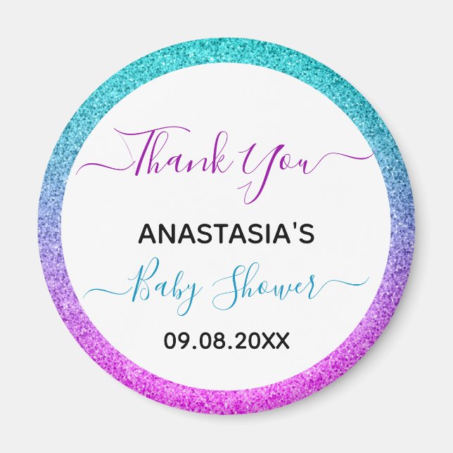 Aimant Bleu bleu clair violet Merci Baby shower (Devant)
