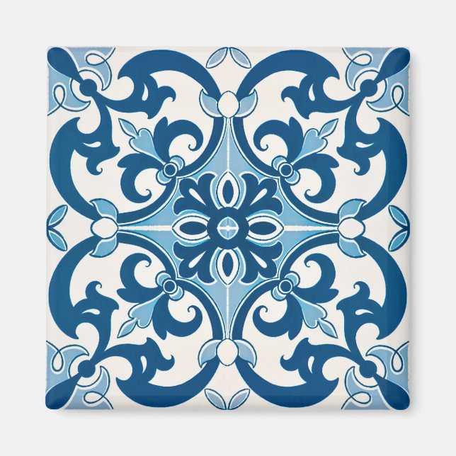 Aimant Bleu clair Azulejo Fleur De Lis Style Cuisine (Devant)