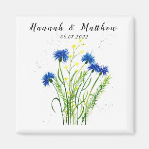 Aimant Bleu cornflowers aquarelle fleurie joli Mariage