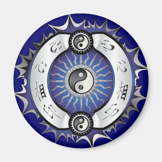 Aimant Bleu électrique Yin Yang (Devant)