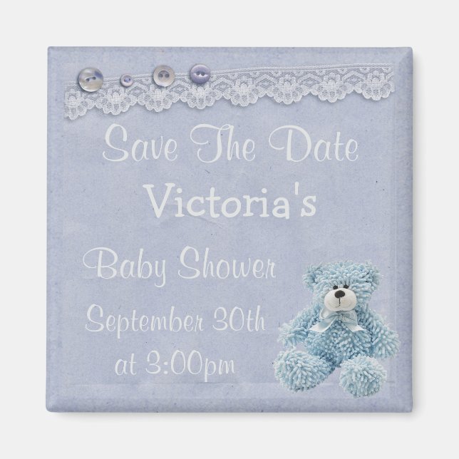 Aimant Bleu Enregistrer la date Teddy Ours Bébé Garçon Do (Devant)