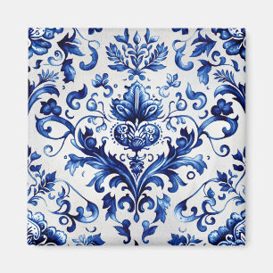 Aimant Bleu et blanc Delft style ornement floral motif