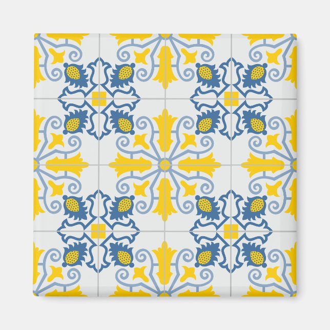 Aimant Bleu et jaune joli carrelage portugais motif (Devant)
