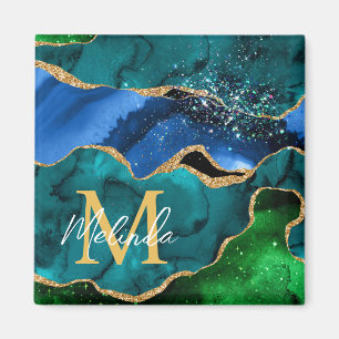 Aimant Bleu et vert Peacock Faux Parties scintillant Agat