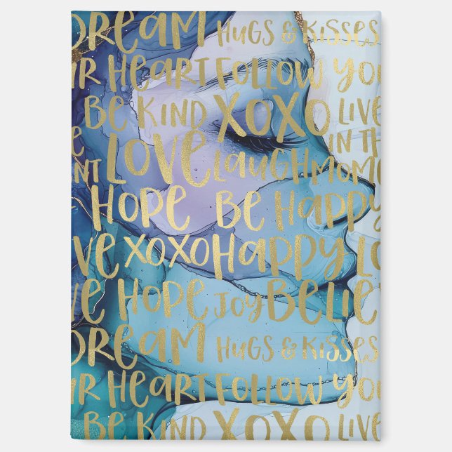 Aimant Bleu Femme Face Or Citations Inspirationnelles (Recto)