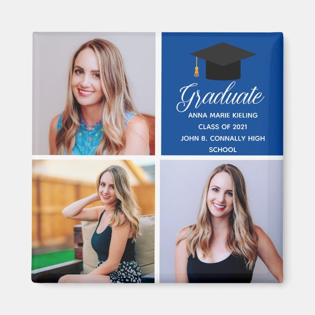 Aimant Bleu Graduate Photo Collage Cute 2023 Graduation (Devant)