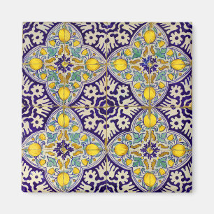 Aimant Bleu Méditerranée Motif Fleurs Jaunes