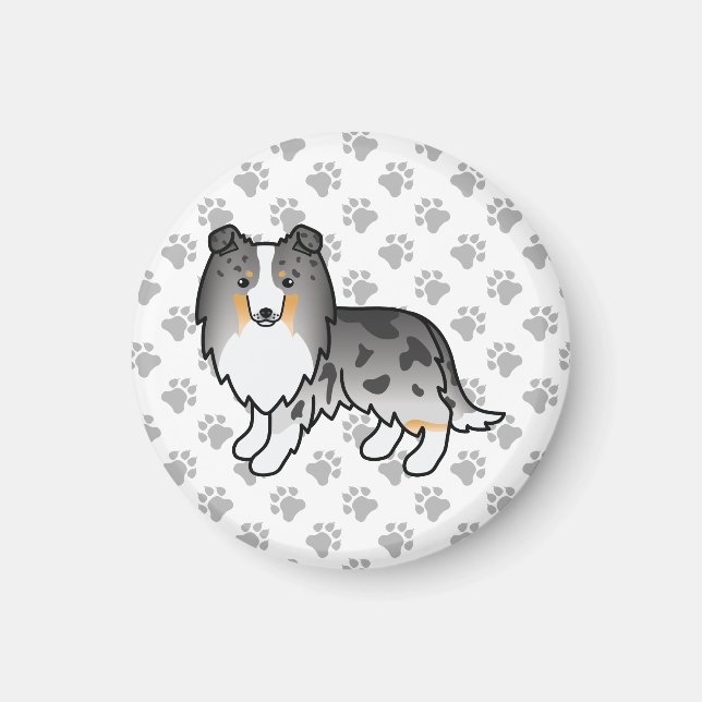 Aimant Bleu Merle Shetland Sheepdog Sheltie Dessin Chien (Devant)
